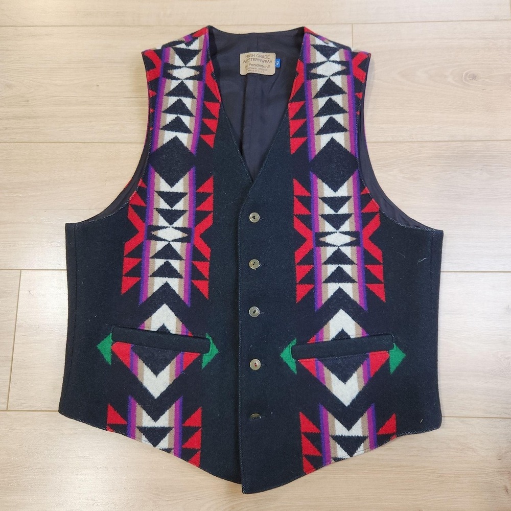 VTG Pendleton High Grade Western Wear Vest Mens 42 Wool Geometric Aztec USA